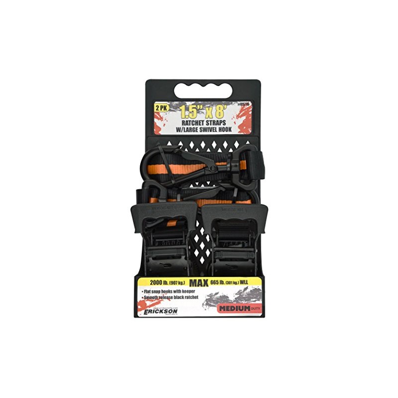 Erickson 05715 Big Hook Ratcheting Tie-Down Strap, 2 Pack (1.5"