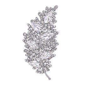 EVER FAITH Gala Round Austrian Crystal Brooch, Vintage Inspired Leaf Marquise Pin for Women Clear Silver-Tone