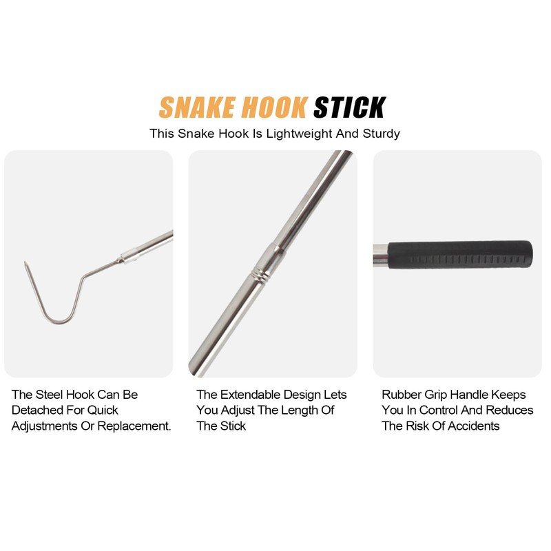 Smarkey Snake Hook, Stainless Steel Extensible snake grabber tool, 33