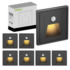 Lamparas para Escaleras Interior Paquete de 6, LED Sensor de Movimiento Decorativas de Pared 3W 3000K Luz Cálida Aluminio, para Pasillo, Paso (Sensores de luz y detección de movimiento, Negro, 6)