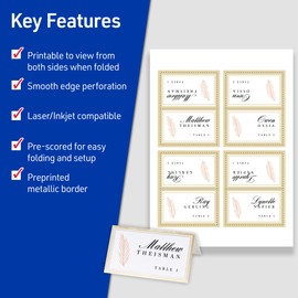 Avery Printable Tent Card, 2" x 3.5", White with Metallic Gold Borders 80 Blank Place Cards for Laser or Inkjet Printers (3328)