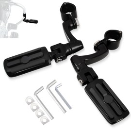 FOVPLUE 1.25" /32mm Highway Foot Pegs w/360° Adjustable Long Mounts Universal for Harley Touring Street Glide/Road Glide/Electric Glide/Road King Indian Motorcycle w/1-1/4" Crash Bar,BLACK#13