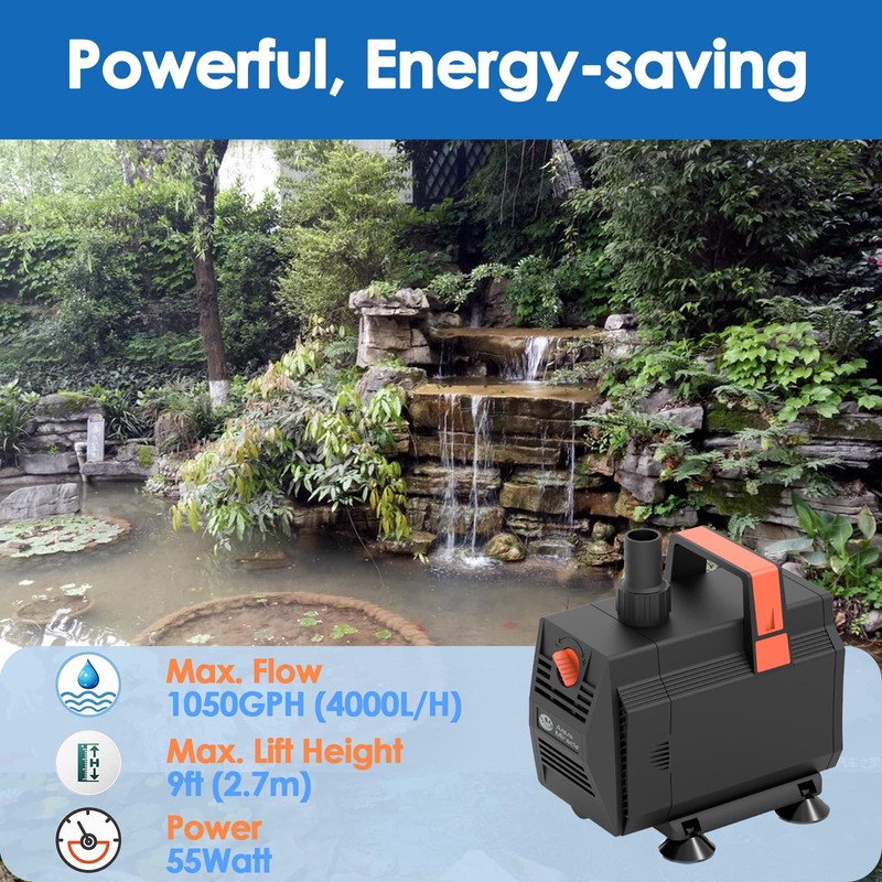 AquaMiracle 1050GPH Submersible Water Pump Pond Pump(4000L/H, 55W), Water Fountain