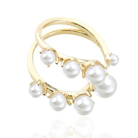 Tofwaol Dainty Pearl Rings for Women Gold Statement Ring Adjustable Open Ring Gold Stack Vintage Finger Ring Faux Pearls Fashion Rings for Women Pearl Chunky Gold Rings Stackable
