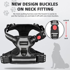 Juqiboom No Pull Dog Harness with A Free Heavy Duty 5ft Dog Leash, Adjustable Soft Padded Dog Vest, Reflective No-Choke Pet Oxford Vest with Easy Control Handle and Dog Leash for Dogs (Grey, Small)