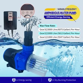 NEZO Aquarium Water Pump with Controller, Submersible and Inline Energy-saving Return Pump for Aquarium, Fresh/Sea Water Fish tank, Pond, Fountain, Waterfall, and Else (6075GPH)