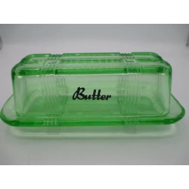 Rhyne and Son Butter Dish Retro Depression Style Apple Glass Green