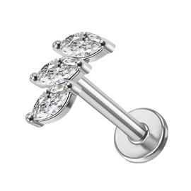 ALACLO 14K Yellow/White Gold 16G Threadless Cartilage Earring for Women, 6mm 8mm Top Push in Threadless Flat Back Stud Lip Ring Threadless Earring Helix Stud Tragus Piercing (1 Pcs), White Gold, cubic