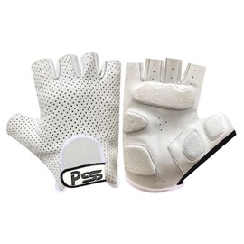 Prime Leather New Ultimate Superior And Comfortable Mens half finger real soft leather ruber padded cycle fashion driving gloves 306 (306-White/Black, M)