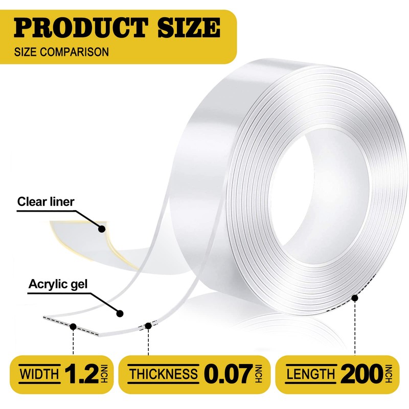 Kelasy Extra Large Double Sided Tape Heavy Duty,1.2" x 200",Nano