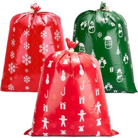 FloraSea 3 PCS 36x44 Christmas large bag Jumbo Gift Bags,Large Present Bags Santa Claus Christmas Sacks for Kids Gift Wrapping Bags with a matching gift tag,Extea Large Gift Bag for Gifts
