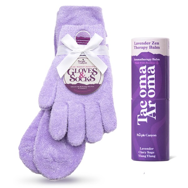 Purple Canyon Fuzzy Socks & Gloves and Essential Oil Balm Spa Kit | Purple Socks and Gloves Infused with Aloe Vera and Vitamin E Oil | Beeswax Miracle Balm for Cracked Heel Repair and Foot Care