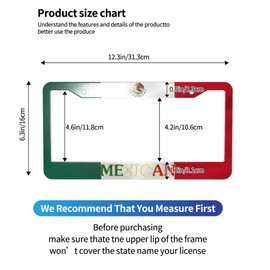 Mexico Flag License Plate Frame - 2 Pack Mexican Flag License Plate Frames Cover Aluminium Cars Decor 2 Holes and Screws Fits Standard US Vehicles Size 12.3 x 6.3 Inches