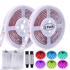 XYOP LED Strip Lights Battery Operated RGB LED Lights Strip Battery Powered Led Battery Lights 3 Keys Controller Battery Led Strip Lights 13.2FT/4M Color Changing Flexible LED Lights 2Pcs