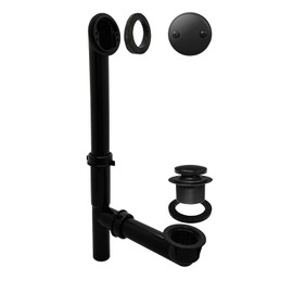 Westbrass 593144-62 14" Black Tubular Bathtub Waste & Overflow Assembly with with Tip-Toe Drain Plug and 2-Hole Faceplate, Matte Black