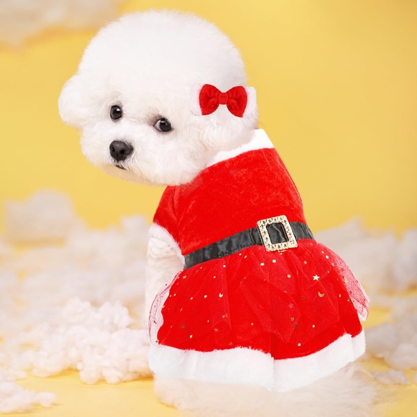 Cute Pet Christmas Costume, Girl Dog Christmas Holiday Dress with