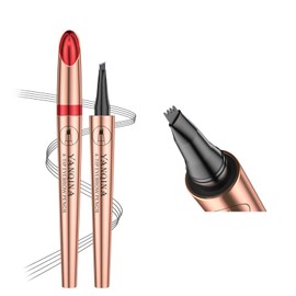 Anifer Liquid Microblading Smoke Gray Eyebrow Pencil. - Waterproof, Long-Lasting, Natural, 4-Point Fork-Tip Eyebrow Pen（Smoke Gray 3#）