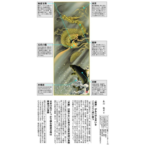 掛け軸-天翔飛龍昇鯉之図／森山 観月（尺三・開運縁起）MD5-032