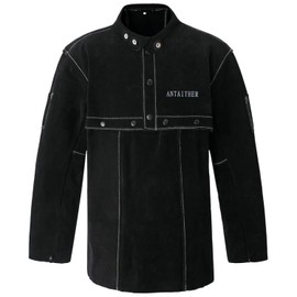 ANTAITHER Leather Welding Jacket with Open Back, Bib Apron with Cape Sleeve, Heat Flame Resistant Welder Coat (5XL)