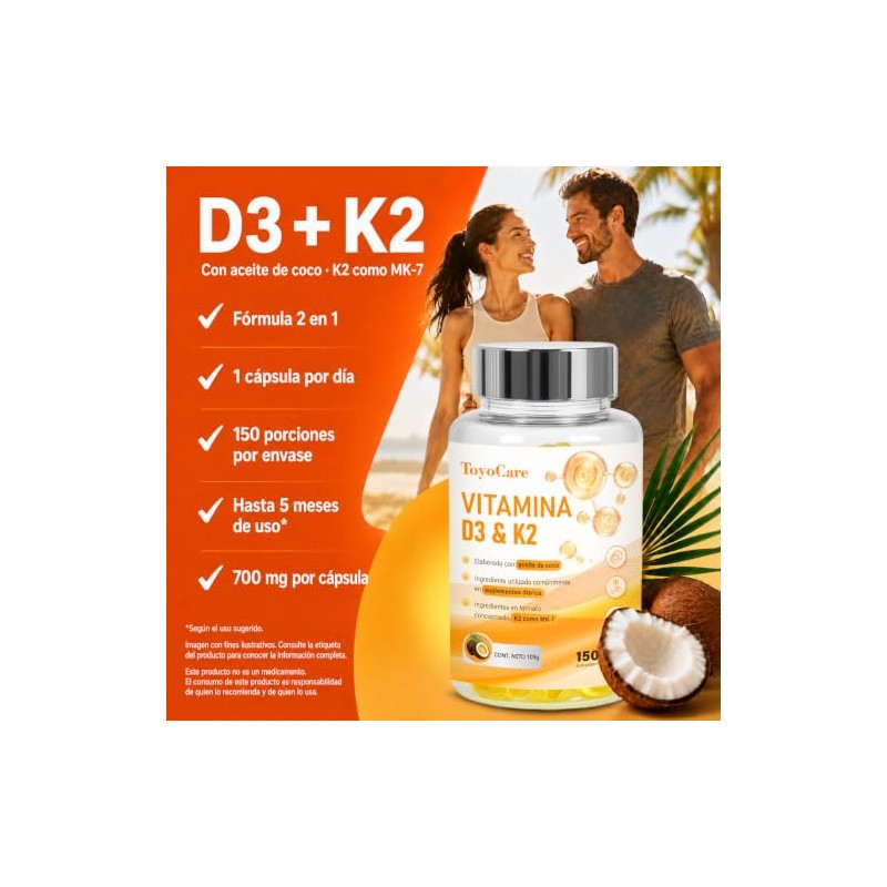 Vitamina D3 K2 400 UI + K2 MK-7, 150 Cápsulas