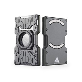 PEAKZOOC AirTag Wallet for Men - Minimalist,Carbon Fiber,Metal Wallet with RFID,Magnetic Credit Card Holder with Phone Stand,Slim Front Pocket Wallets (MG Grey)