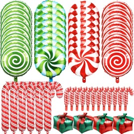 54Pieces Large Christmas Candy Foil Balloons Candy Cane Foil Balloons Swirl Candy Foil Balloons Christmas Square Cube Foil Balloons for Christmas Candies Theme Party Decoration Birthday Party Supplies