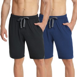 NACHILA Men's 2 Pack Pajama Shorts Sleep Shorts Soft Pajama Bottoms Comfy Lounge Short,Viscose Made from Bamboo Black/Dark Blue XL