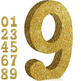 TONIFUL 8 Inch Gold Glitter Number 9 Table Centerpiece 0-9 Gold Birthday Party Decorations,Gold Digit 9 for Birthday Decoration,Graduation,Bridal Shower,Engagement,Anniversary Party Supplies
