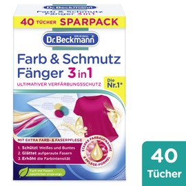 Dr. Beckmann 3-in-1 Paint and Dirt Flapper, Colour Catcher Cloths for Ultimate Discolouring Protection, with Extra Colour and Fibre Care, 40 Cloths