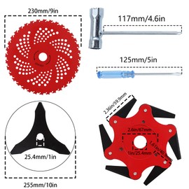 PLAXNS Steel Trimmer Head &9" x 36 Teeth Carbide Tipped Blades &10" x 3 Teeth Carbon Steel Brush Cutter Blades with 2 Different Adapter Kits