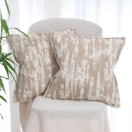 OYIMUA Fluffy Cushion Covers 45 x 45 Beige White Set of 2 Soft Square Pillow Cases Luxury Decorative Cushions 18x18 Faux Fur Cushion Cover for Sofa Bedroom