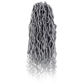 BOHOBABE Faux Locs Crochet Hair 18 Inch, Boho Soft Crochet Locs with Curly Ends, Long Grey Bohemian Goddess Locs Crochet Braids for Black Women (6 Packs, Gray)