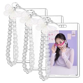 Quelay 3 Pcs Photocard Holder Keychain with Butterfly Acrylic Cute Kpop Photo Card ID Badge Holder Aesthetic Y2k Keychain Accessories for Bus Student Card Case Stationery