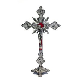 Jesus Christ on Cross Silver Tone Standing Crucifix with Base, 12 Inch