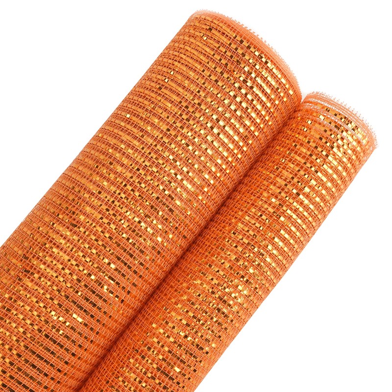 MEEDEE Orange Deco Mesh 10 Inch Deluxe Wide Foil Fall
