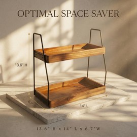 Demigo Acacia Bathroom Organizer Countertop 13.6 x 14 x 6.7 inches, 2-Tier Wood Counter Standing Rack, Countertop Storage Shelf for Organizing Bathroom Kitchen Office Desk Vanity Cosmetic Balcony