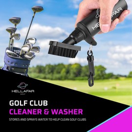 HELLAFAR GOLF Premium Golf Club Water Brush Groove Cleaner with Retractable Clip and Nylon Bristles - Holds 5 Ounces of Water - Golf Accessories for Men, Best Golf Gifts for Men