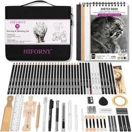 HIFORNY 70 Pcs Drawing Set Sketching Kit- Sketch Pencils Art Supplies for Adults Artists