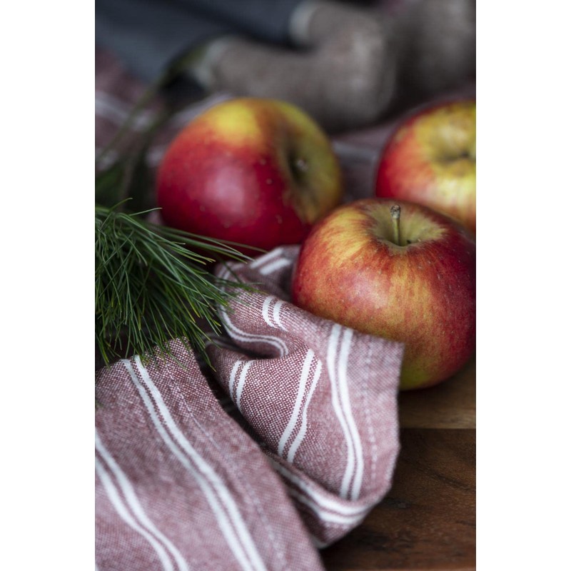 Cotton Tea Towel 70 x 50 cm Stripes Dark Red/White