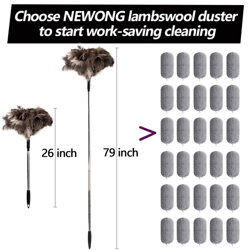 Extendable Ostrich Feather Duster 26"-79", Real Fluffy Ostrich Feather Duster,
