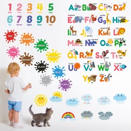 DECOWALL DS12-8070N Alphabet Numbers Colours Weather Wall Stickers kids decals nursery decor peel and stick removable abc baby room boy girls education learning classroom art