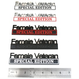 Female Veteran Edition Special Emblem Car Decal, Warrior Soldier 3D Sticker, Female Veteran Special Edition Letters Car Badges, Accessories (Black/White)