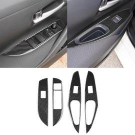 PJFUS Compatible with Toyota Corolla 2019-2025/Corolla Cross 2021-2024 Real Black Carbon Fiber Car Power Window Switch Control Button Panel Decoration Trim Sticker Auto Interior Accessories Black