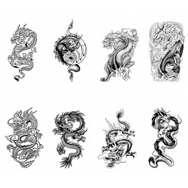 SSyang 8 Sheets Temporary Tattoos, Fake Dragon Tattoos, Temporary Adult, Tatoo Temporaire, Dragon Tattoo Temporaire Waterproof, Totem for Men and Women