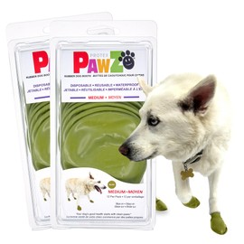 PawZ Rubber Dog Boots for Paws up to 3", 24 Total (2 Packs of 12) - All-Weather Dog Booties for Hot Pavement, Snow, Mud, and Rain - Waterproof, Anti Slip Dog Socks - Medium, Olive Green