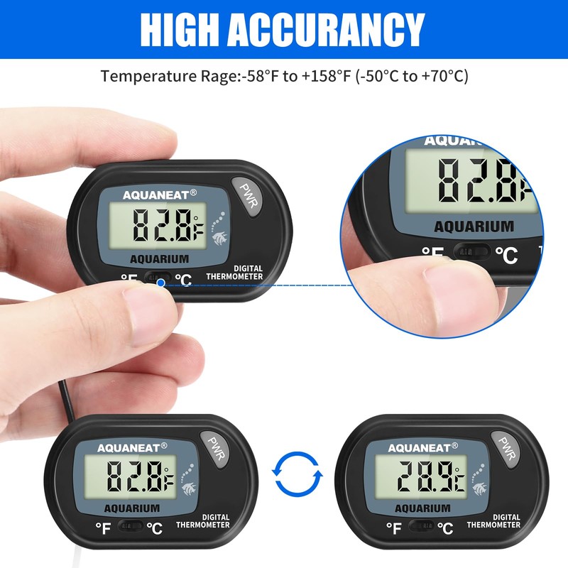 AQUANEAT Aquarium Thermometer, Fish Tank Thermometer, Digital Temperature Test, with