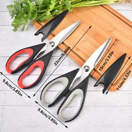 2 Pcs Kitchen Scissors, Heavy Duty Kitchen Scissors, Stainless Steel Kitchen Shear with Cover, Multipurpose Cooking Scissors for Meat Chicken Fish Nut Vegetable Herb, Bottle Opener (Black & Red)