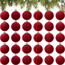 Menkxi 30 Pcs Christmas Velvet Balls 1.97 Inch Flocked Christmas Ornaments for Tree Plastic Balls Xmas Decorative Hanging Ornaments Handmade Flocked Velvet Christmas Tree Home Decor(Red)