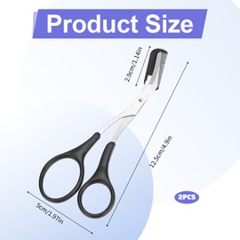 Pack of 2 Eyebrow Scissors with Comb Eyebrow Brush Scissors Eyebrow Beauty Stainless Steel Eyebrow Scissors with Comb Eyebrow Trimmer, Precision Trimmer Trimmer for Women and Men (Black)