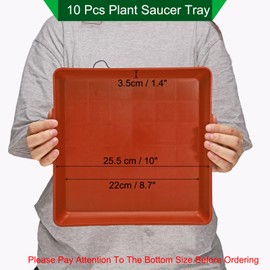 PATIKIL 10 Inch Plant Saucer Tray, 10 Pack PP Plastic Square Plant Saucer Flower Planter Drip Tray for Indoors Outdoors Patio Balcony, Terracotta